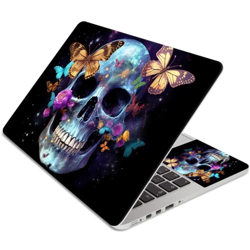 15.6 Inch Laptop Skin Sticker, Reusable Vinyl Cover Protector with 2 Wrist Pad Skins, Removable Waterproof Scratch-Resistant for 12-15.6 Inch Laptop Notebook,Skull Butterflies - color: Skull Butterflies