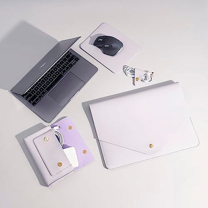 PU Leather Laptop Sleeve for 15.3 inch MacBook Air 2023 2024, Surface Book 13.5, Surface Laptop Studio - Light Purple - color: Light Purple, size: 14-15 Inch