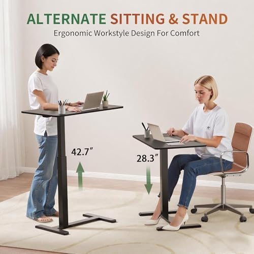 GallopFun Mobile Standing Desk with Wheels,Pneumatic Laptop Desk Height Adjustable,Rolling Teacher Overbed Bedside Table for Home,Office,Classroom,Black - color: Black