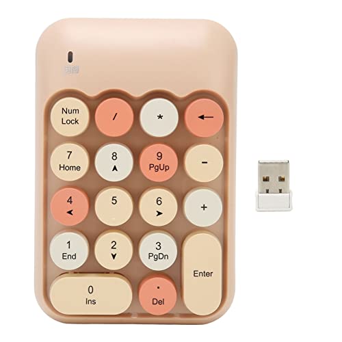 Wireless Number Pads, 2.4GHz Numeric Keypad Numpad 18 Keys Retro Color Round Keycaps Portable Financial Accounting Number Keyboard for Laptop, PC, Desktop (Milk Tea Color Mixed) - color: Milk Tea Color Mixed Color