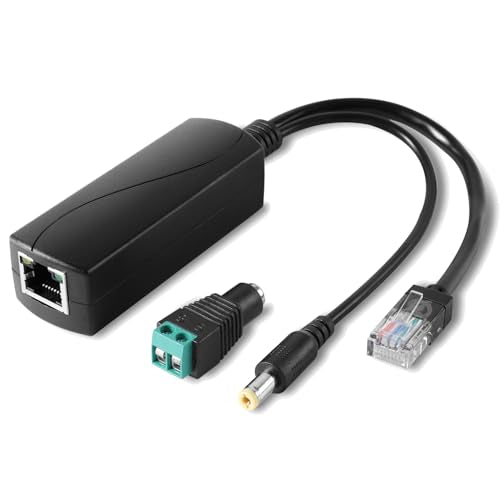 2.5G Ethernet PoE Splitter 12V/2A with DC Female Connector, DC 5.5 * 2.1mm Plug, 48V PoE to DC 12V/2A 24W Output, Compliant with IEEE 802.3af/at for DIY & Various Scenarios (PS5712TG-B) - style: (PS5712TG-B) 12V/2A with Female Connector