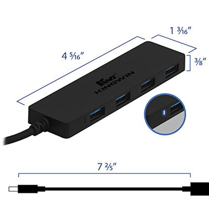 Kingwin USB Hub 4 Port USB 3.0 Data Hub for Mobile SSD, MacBook, Mac Pro/ Mini, iMac, Chromebook, Surface Pro, USB Flash Drives, Notebook PC, XPS, and More [Ultra Slim] - style: USB 3.0