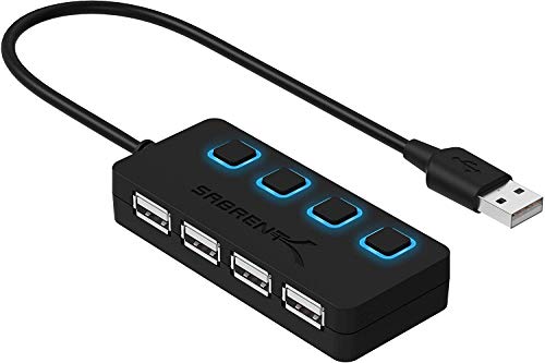 SABRENT 4-Port USB 2.0 Data Hub, LED Power Switches (HB-UMLS) | Individual LED-lit power switches; data only (charging not supported); for Mac & PC - size: USB-A 4-Port