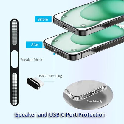 USB-C Anti-Dust Plug Set with Speaker Dust Cover, 10 Pack Charging Port Protectors, Compatible with iPhone 17, 16, 15 Series