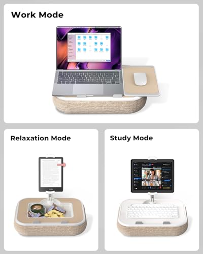 SupeDesk Laptop Lap Desk, Adjustable iPad Holder for Bed, 360° Swivel Tablet Arm, Laptop Desk with Mouse Pad, Snack Bowl & Cup Holder, Fits 4.7–13” Tablets & 15” Laptop (Beige) - color: Beige