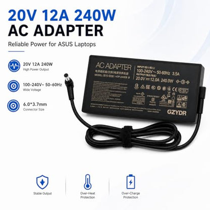 20V 12A A20-240P1A ADP-240EB B AC Adapter Power Supply 240W for ASUS ROG Zephyrus Duo 15 GX550LXS, M16 GU603HM, ROG Zephyrus G14 G15 G16 S15 S17 G533 G533QS G733QM GA4A01Q Gaming Laptop Charger