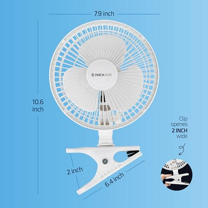 NEXAIR 6-Inch Clip on Fan, 360 Degree Rotation, Two Speed Portable Clip Fan With Strong Clamp Grip, Quiet Operating Desk Fan Plug-in AC Made Of Durable Material, Great For Bedroom, Office, Living Room
