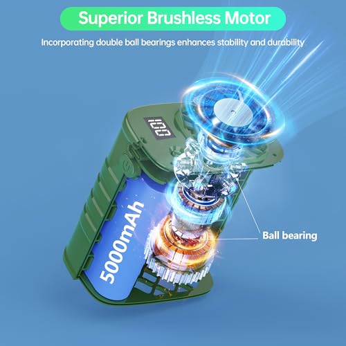 Waist Fan, 5000mAh Rechargeable Belt Clip Fan, 39ft/s Strong Airflow, 5 Speeds, Up to 29H Runtime, Wearable Hands-Free Cooling with LED SOS Light for Outdoor Camping Hiking - color: Army Green