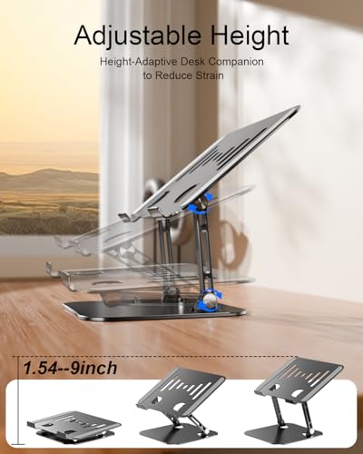 Adjustable Laptop Stand, Aluminum Portable Laptop Riser for Desk Foldable, Ergonomic Computer Notebook Stand Holder for MacBook Air Pro, Dell XPS, HP and All 10–17 Inch Laptops, Black - color: Black
