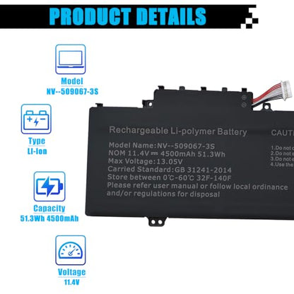 NV-509067-3S Laptop Battery Replacement for Gateway GWTN141-10BK GWTN141-10BL GWTN141-10GR GWTN141-4 Gwtn141-4BL GWTN141-4BK GWTN156-5BL GWTN141-2BL 5376275P UTL-509068-3S 11.4V 51.3Wh - size: 9.25*5.32*0.23 inch NV-509067-3S