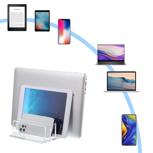 Frienda 1 Piece 4-Compartment Acrylic Vertical Laptop Stand, Can Accommodate with a Thickness of Less Than 2 cm, Fits Most Laptop (Clear) - style: Clear