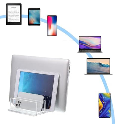 Frienda 1 Piece 4-Compartment Acrylic Vertical Laptop Stand, Can Accommodate with a Thickness of Less Than 2 cm, Fits Most Laptop (Clear) - style: Clear