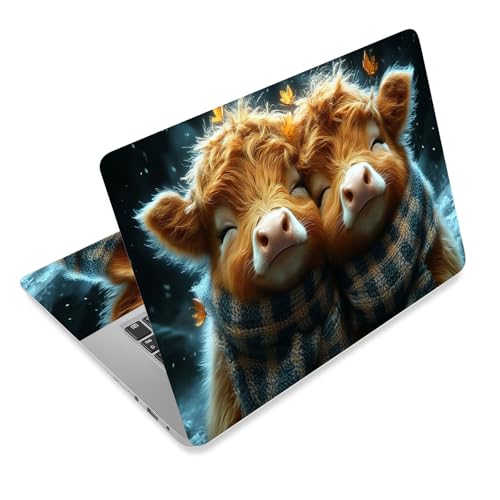 Laptop Skin Sticker Decal for 12 13 13.3 14 15 15.6 in, Universal Vinyl Waterresistant Protector Cover for Notebook PC Netbook, Computer Decor for Women Girls Cozy Highland Cows - color: Cozy Highland Cows