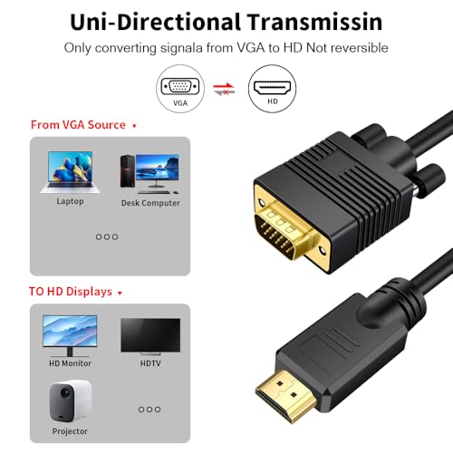 VGA (Sources) to HDMI(Display) Cable 50ft with Audio, VGA to HDMI Adapter Converter Cable Compatible Well Witch Computer/Projector/Laptop to Monitor/TV/Desktop. - size: 50ft