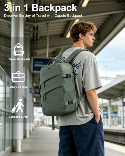 Capolo Travel Laptop Backpack Women Carry On Backpack Weekender Travel Bag | 25L Flight Approved,Waterproof Overnight Bag,College Bookbag,Work,3-4 Day Travel,Fits 17" Laptop (Large,Green) - color: Green, size: Large