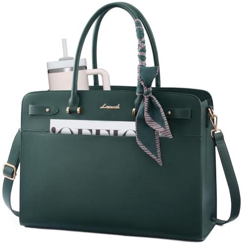 LOVEVOOK Laptop Tote Bag for Women, 15.6 Inch Large Faux Leather Work Bag Waterproof Briefcase Handbag for Teacher Business | Gift - color: Shaded Green, size: 15.6 inch