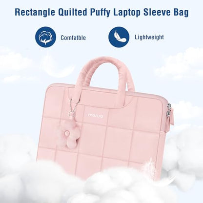 MOSISO Laptop Case 13.3 inch,13-13.3 inch Puffy Laptop Sleeve Compatible with MacBook Neo 13/Air 13 13.6/Pro/Pro 14,HP Dell ASUS Lenovo,Rectangle Quilted Bag with Handle&Flower Pendant, Pink - color: Pink, size: 13.3 inch