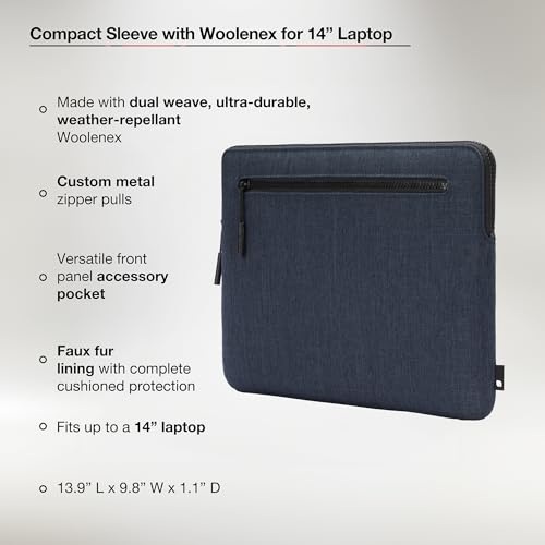 Incase Compact Laptop Sleeve with Woolenex - 14" MacBook/Laptop and iPad/Tablet Sleeve, Computer Case and Cover, Lightweight, Weather Resistant, with Slip Pocket for Accessories - Heather Navy - color: Heather Navy