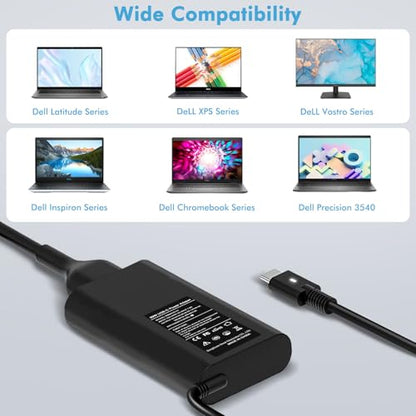 90W USB C Laptop Charger Compatible with Dell XPS 13 15 17, Latitude 5520 5530 5540 5550 5400 5450 5440 5430 5420 5320, Latitude 3420 3450 3520 3550 7320 7420, Precision 3540 5550 - color: BLACK