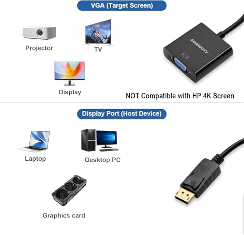 Displayport to VGA Adapter, Gold Plated DP Male to VGA Female Converter Compatible with Computer, Desktop, Laptop, PC, Monitor, Projector, HDTV