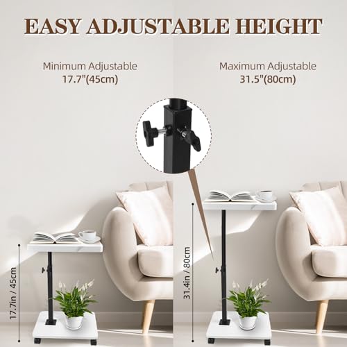 C Table Side Table End Table Adjustable Height，C Shaped End for Couch，Snack Tables,360°Swivel TV Tray Sofa Table， For Small Spaces，Side Tables living room and bedroom for Sofa, Bed,Chair(White) - color: White