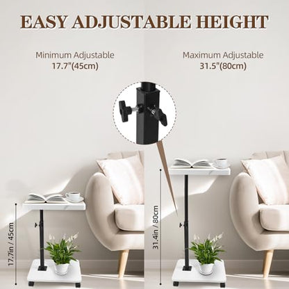 C Table Side Table End Table Adjustable Height，C Shaped End for Couch，Snack Tables,360°Swivel TV Tray Sofa Table， For Small Spaces，Side Tables living room and bedroom for Sofa, Bed,Chair(White) - color: White