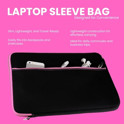 Neoprene 13.3 inch Laptop Sleeves, Slim Computer Bag for 13 in Notebooks, Tablets, Protective Cover for Men and Women - color: Black / Soft Pink