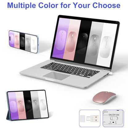 Bluetooth Wireless Mouse for MacBook Air Mac Pro Laptop Computer iPad Pad PC Laser Optical Rechargeable Mini Slim Silent Mouse Widely Used Desktop Hp iMac with USB-A/C& Mouse Jiggler(Rose Gold) - color: Rose Gold