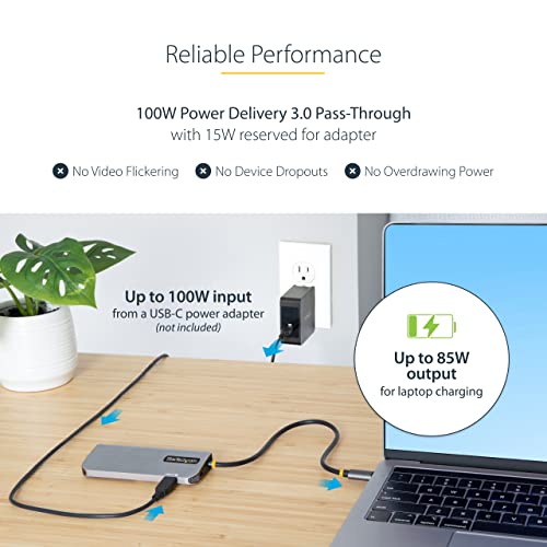 StarTech 6-in-1 USB-C Hub, 4K HDMI HDR10, 3X USB-A 5Gbps, GbE, 100W | USB 5Gbps hub, 100W laptop charging, Cable management, Shared USB-C power and USB 2.0 data, macOS iPadOS Linux ChromeOS - style: 6-IN-1
