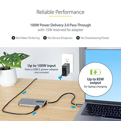 StarTech 6-in-1 USB-C Hub, 4K HDMI HDR10, 3X USB-A 5Gbps, GbE, 100W | USB 5Gbps hub, 100W laptop charging, Cable management, Shared USB-C power and USB 2.0 data, macOS iPadOS Linux ChromeOS - style: 6-IN-1
