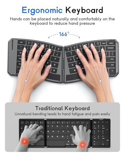 MoKo Ergonomic Foldable Keyboard, Split Portable Folding Bluetooth Keyboard | Ultra Slim for Business Travel, Rechargeable Wireless Keyboard, for iOS/Android/Windows Tablet PC Smartphone
