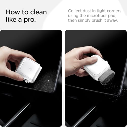 Spigen EZ Slide & Brush Screen Cleaner for Tesla Model Y 2025/26 (Juniper) & 3/Y/S/X/Cybertruck and Screens, Phones, Laptops, Tablets (Extra Microfiber Pad Included) [White] | Tesla Model Y 2025/26 (Juniper) & 3/Y/S/X/Cybertruck and Screens, Phones, Lapto