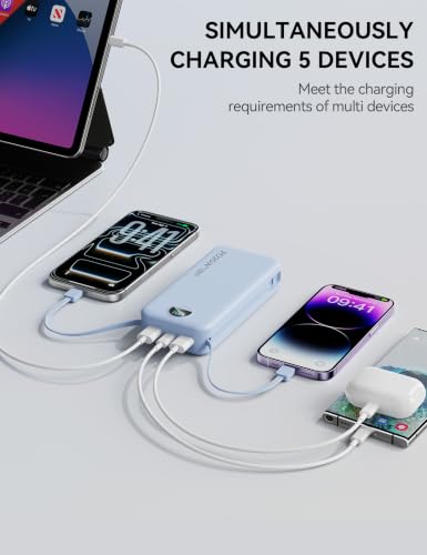 Nusyddy Portable Charger 20000mAh Fast Charging w/Built-in Wall Plug Blue | PD20W Fast Charging, High Capacity, LED Display, Charge 5 Devices at once, TSA Approved, Compatible with iPhone/Samsung - color: Sky Blue