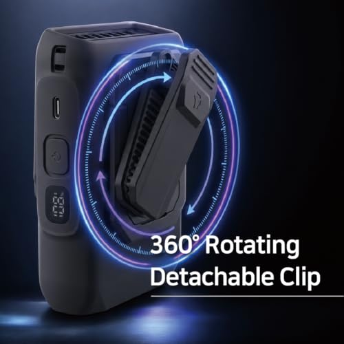 Claymore Clip Fan Plus Portable Wearable Shirt & Belt Clip Fan, Quiet BLDC Motor USB-C Rechargeable Personal Cooling Fan, Hands-Free Compact Pocket Fan for Outdoor Work, Golf, Camping, Travel