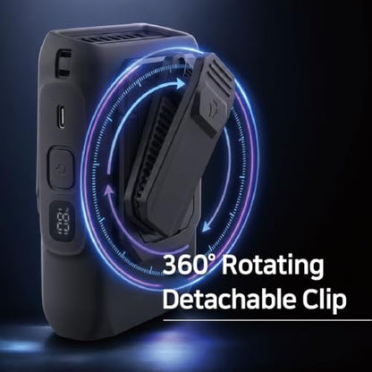 Claymore Clip Fan Plus Portable Wearable Shirt & Belt Clip Fan, Quiet BLDC Motor USB-C Rechargeable Personal Cooling Fan, Hands-Free Compact Pocket Fan for Outdoor Work, Golf, Camping, Travel