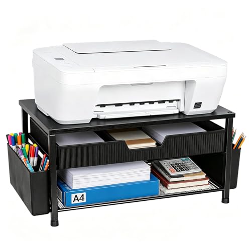 Printer Stand for Desk, Desk Organizer with Storage, Desktop Printer Table for Home Office, Multi-Purpose for Home Printer, Fax Machine, Scanner, Die-Cut Machine (Black) - color: Black-High