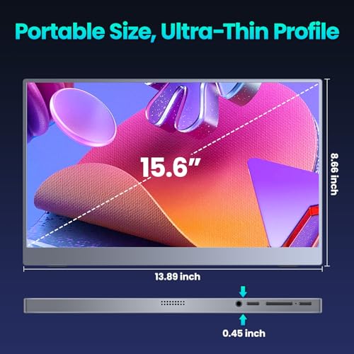 Upperizon Portable Monitor 15.6 inch FHD 85% sRGB 60Hz HDR HDMI USB-C Travel Monitor for Laptop MacBook PC Surface PS5 Xbox, External Display with Cover & Speakers, VESA Compatible - size: 15.6 inch
