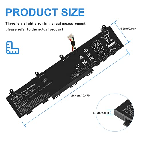 CC03XL HSTNN-DB9Q Laptop Battery Replacement for HP Probook 635 ZBook Firefly 14 G7 G8 Aero Series EliteBook 830 835 840 845 G7 G8, L77608-2C1 L77608-421 L78555-005 CC03053XL-PL 11.55V-53Wh - size: 10.47*2.09*0.28inch