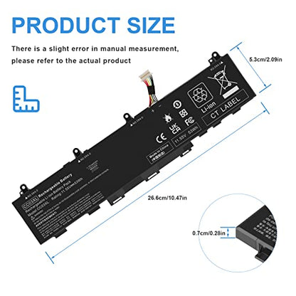 CC03XL HSTNN-DB9Q Laptop Battery Replacement for HP Probook 635 ZBook Firefly 14 G7 G8 Aero Series EliteBook 830 835 840 845 G7 G8, L77608-2C1 L77608-421 L78555-005 CC03053XL-PL 11.55V-53Wh - size: 10.47*2.09*0.28inch