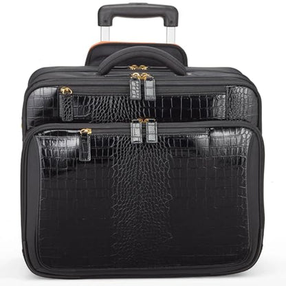 FRANCINE Croco-Style Roller Laptop Tote Bag, Fits Up to 17-Inch Laptop, Wheeled Carry-On Work Travel Bag with Telescoping Handle and Multiple Compartments (Black)