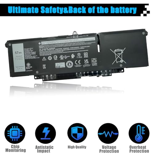 WW8N8 Laptop Battery Replacement for Dell Latitude 7340 7350 7440 7450 7640 7650 Series 66DWX 086D0Y 86D0Y 00HYH8 0HYH8 0CTJJ6 57Wh 4878mAh 11.4V - size: 9.92*3.46*0.21 inch WW8N8