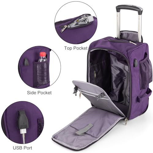17x10x9 Inches United Airlines Rolling Personal Item Under Seat Duffle bags Suitable For Major Airlines Including Spirit, and Frontier Airline - color: Purplee