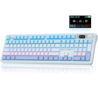 LINGBAO K108 Pro Wireless Mechanical Creamy Keyboard with Number Pad & Knob | Full Size Mechanical Keyboard with 10000mAh Battery, PBT Keycaps, Gasket Mount, RGB Backlit Hot-swap Custom Keyboard for PC - color: Blue & Pink & Purple(side print)