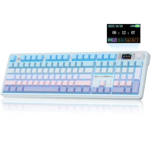LINGBAO K108 Pro Wireless Mechanical Creamy Keyboard with Number Pad & Knob | Full Size Mechanical Keyboard with 10000mAh Battery, PBT Keycaps, Gasket Mount, RGB Backlit Hot-swap Custom Keyboard for PC - color: Blue & Pink & Purple(side print)