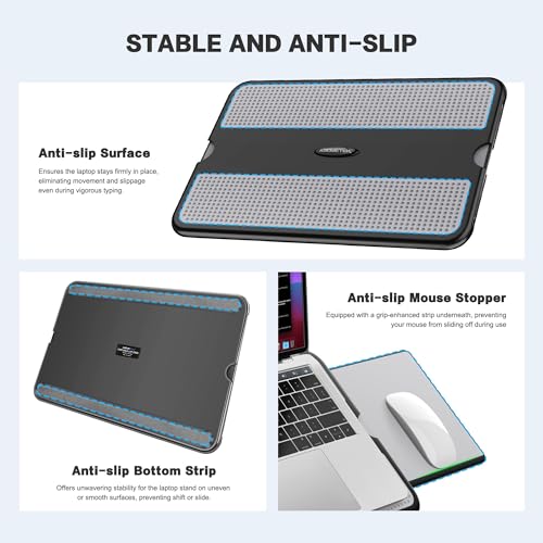 AboveTEK Portable Laptop Lap Desk w/Retractable Left/Right Mouse Pad, 2-in-1 Laptop Sleeve Case with Stand for 13-14 inch Laptops Grey