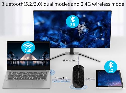 WREANU Wireless Bluetooth Mouse, Rechargeable Laptop Mice, Bright Black | Silent Slim Dual Mode(BT 5.2 & 2.4G Portable USB Receiver) Computer Mouse for Laptop/iPad/Tablet/Apple/Computer/Mac - color: Bright Black