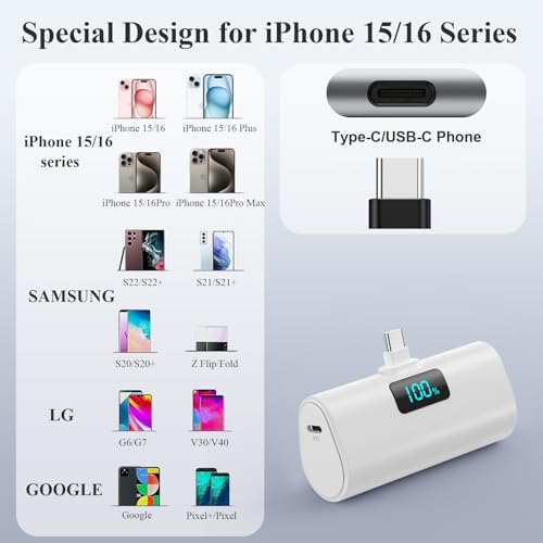 Mini Portable Charger for iPhone 17/16,Upgraded 5500mAh PD USB C Power Bank,Travel Essentials Pocket Phone Charger Battery Pack for iPhone 17/17 Pro Max/16/16 Pro/15 Series,Samsung Galaxy Android etc - color: White