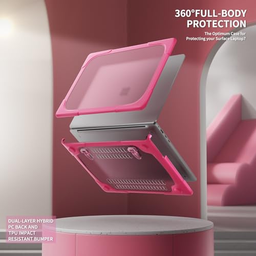 Batianda Durable Stand Case for Microsoft Surface Laptop 13.8 Inch, Pink | Ergonomic Foldable Stand, Heavy Duty Matte Hard Shell, Fits 2024-2026 Surface Laptop 7/8th Edition for Business 13.8 Inch - color: Pink