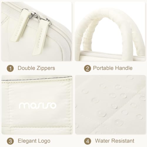 MOSISO Laptop Bag 16 inch, 15-15.6 inch Puffy Laptop Sleeve Compatible with MacBook Pro 16/Air 15,HP Acer Dell Lenovo Notebook, Messenger Briefcase Quilted Bag with Trolley Sleeve&Flower Pendant, Sand - color: Sand