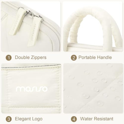 MOSISO Laptop Bag 16 inch, 15-15.6 inch Puffy Laptop Sleeve Compatible with MacBook Pro 16/Air 15,HP Acer Dell Lenovo Notebook, Messenger Briefcase Quilted Bag with Trolley Sleeve&Flower Pendant, Sand - color: Sand